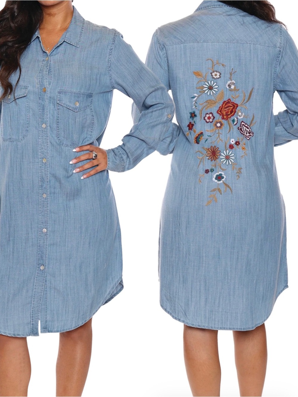 Papa Vancouver Lyocell Embroidered Denim Shirt Dress NWT Small - Picture 2 of 5
